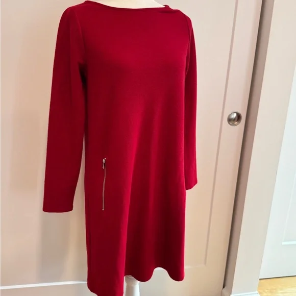 GAP Red Long Sleeve Knit Dress with Silver Zipper Pockets - Picture 1 of 12